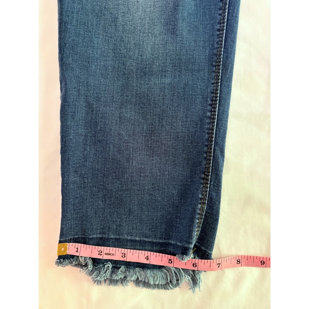 VINTAGE AMERICA Medium Blue Patchwork Studded Raw Hem Cropped Bestie Jeans 32 - Picture 10 of 10